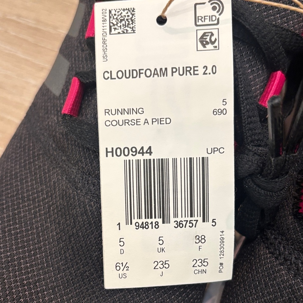 Adidas Black and Pink Cloudfoam Pure Shoes women’s size 6.5 Brand New with tags - Picture 2 of 6